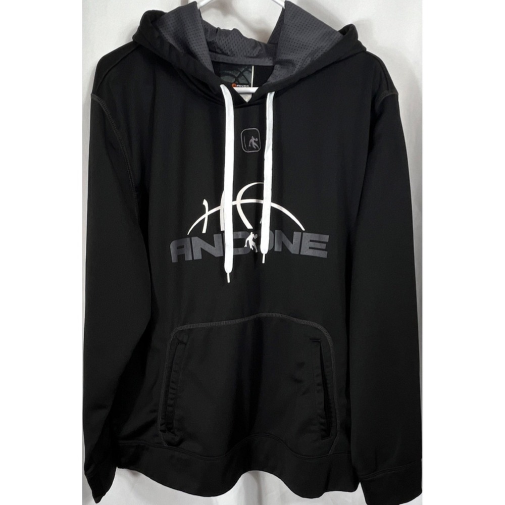 AND1 Men's Black Graphic Print Fleece Pullover Hoodie w/ Pockets Size Large